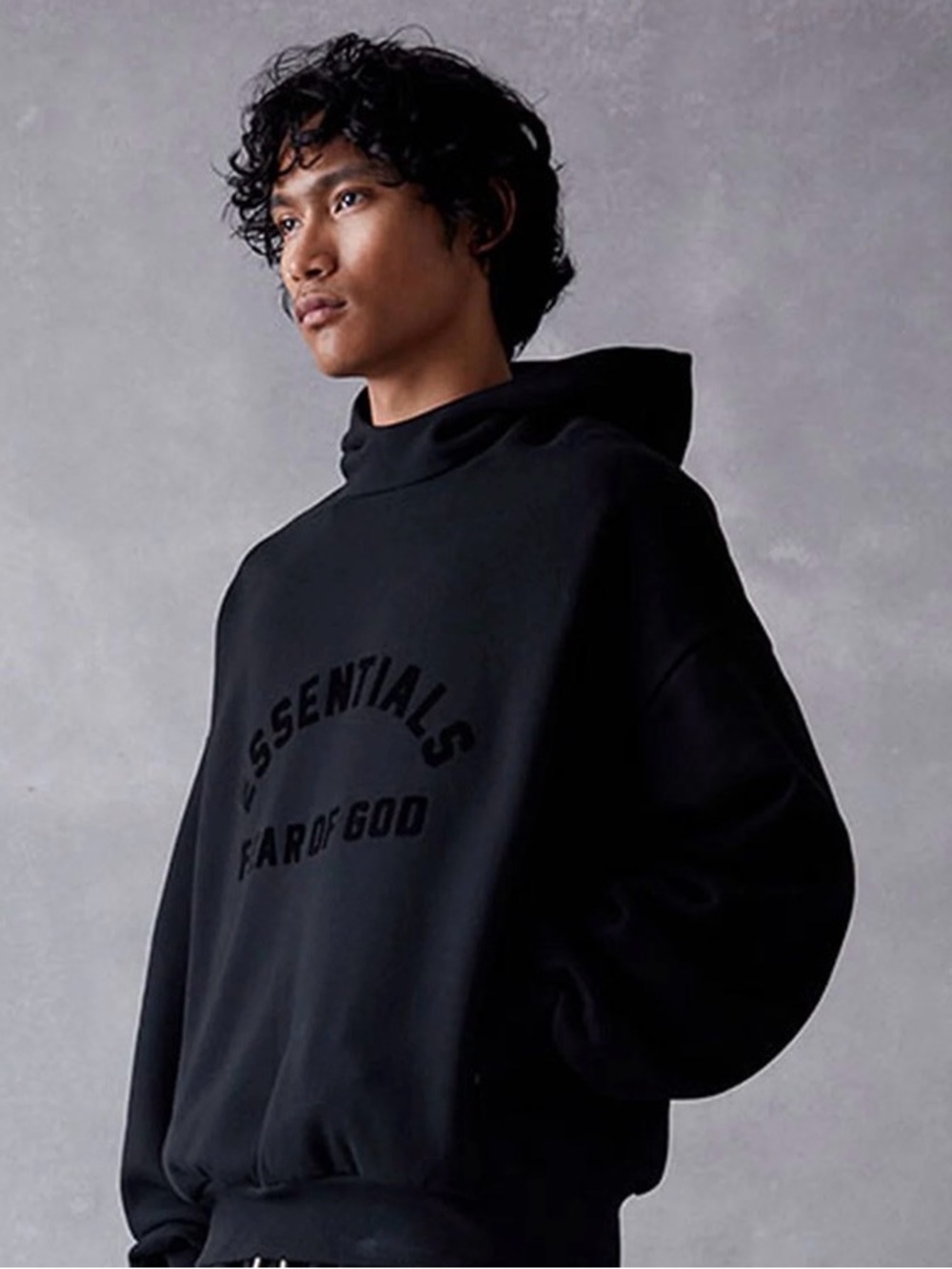 Fear of God Essentials Black Pullover Hoodie with Tonal Logo
